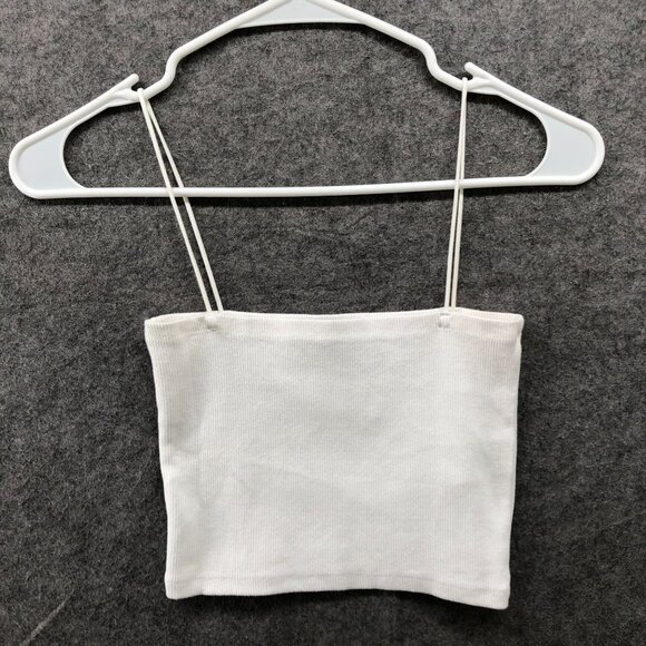 Zara Cropped Cami Top Womens M White Ribbed Square Neck Tube Stretch Fitted - Picture 1 of 6